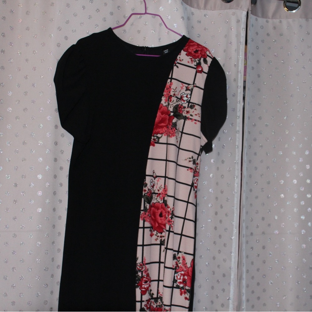 SHEIN black one sided flower dress